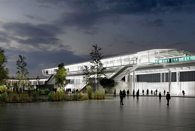 Viaduc et station de métro sur la ligne 11 à Paris